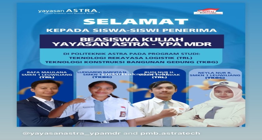 PESERTA DIDIK SMKN 1 TAKARI RAIH BEASISWA PENUH  dari YAYASAN PENDIDIKAN ASTRA – MICHAEL D. RUSLIM